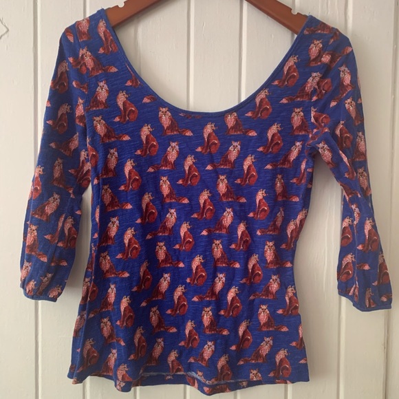 Anthropologie Postmark Forest Fete top fox motif - Picture 2 of 4